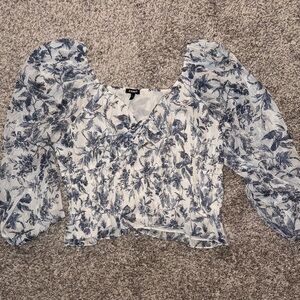 Cider Blue and White Floral Blouse